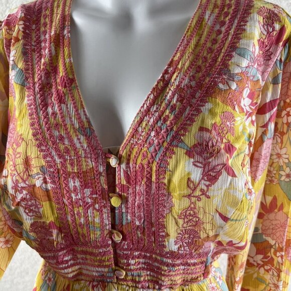 Torrid Womens 1X Floral Embroidered Midi Dress Smocked Waist Balloon Sleeve Boho - Picture 5 of 13